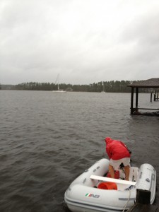 Chris runs out to the boat for the 800th time to check on the anchors before Sandy hits.