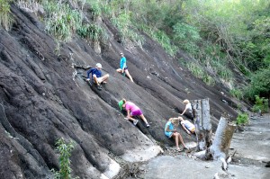 climbing the volcanic rocks