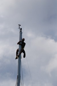Craig climbs the mast to look for crepes in the distance
