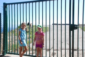 Reese and Olivia in front of the animal jail.