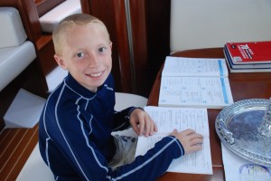 Between all these exciting adventures, schoolwork must go on!  Bryson works on vocabulary lessons here.
