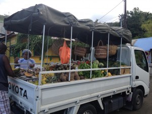 Craig and I buying fresh produce from a truck.