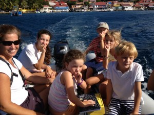 the kids fooling around in the dinghy
