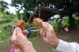 Bob saves two coconut shells, hoping one of us girls will make a bikini top with them...