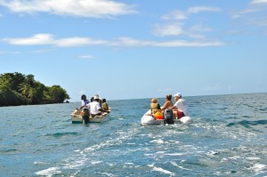 Racing off to Secret Beach with Martin's boat and our dinghy, Fire Bolt.