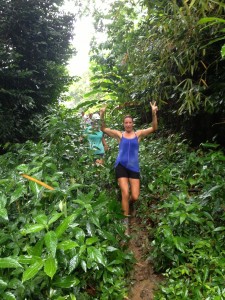 sliding down a muddy path amidst the greenest foliage you've ever seen