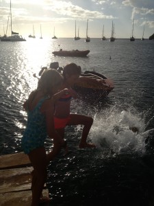 Reese and Kate jumping off the dock