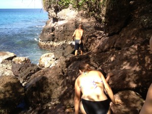 Wendy and Craig climbing towards the cave.