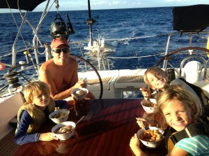 The seas are calm enough for dinner up on deck
