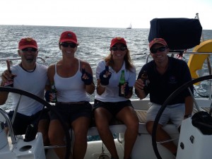 Craig, Wendy, Erica, and Chris enjoy our first place race and a celebratory beer.