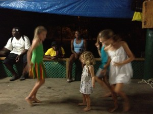 Reese dancing with the French children we met.