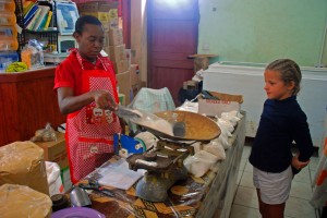 Reese orders flour from the local Calibishie grocer.