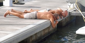 The guys inspect the swim platform on AG