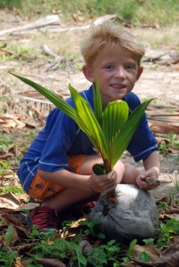 Porter and a baby coconut tree