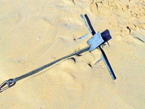 anchoring the dinghy on the beach