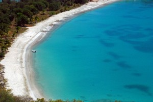 Our dinghy, parked on the beach.  We have the whole world to ourselves, it seems.