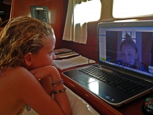 Reese skypes with her friend Kelli, who is bursting with news.  She is coming to visit us in St. Maarten!!!!
