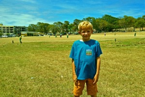 Porter at the cricket game.  Cricket is one of the most popular sports in the Caribbean.