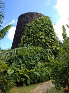 An old sugar plantation windmill has been renovated as a hotel suite.