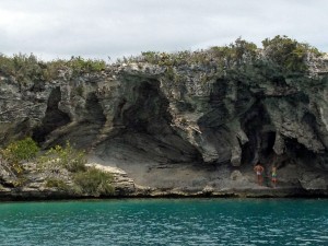 The jagged walls surrounding Dean's Blue Hole.