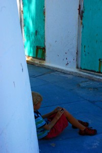 Porter hanging out at the base of the lighthouse