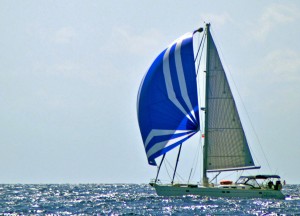 If we have to leave the tropics, we're doing it in style!  Flying our awesome Quantum spinnaker to Conception Island.