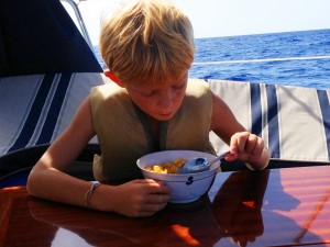 Porter remains unconcerned about the serious navigational situation.  Cereal trumps all when you are 6.